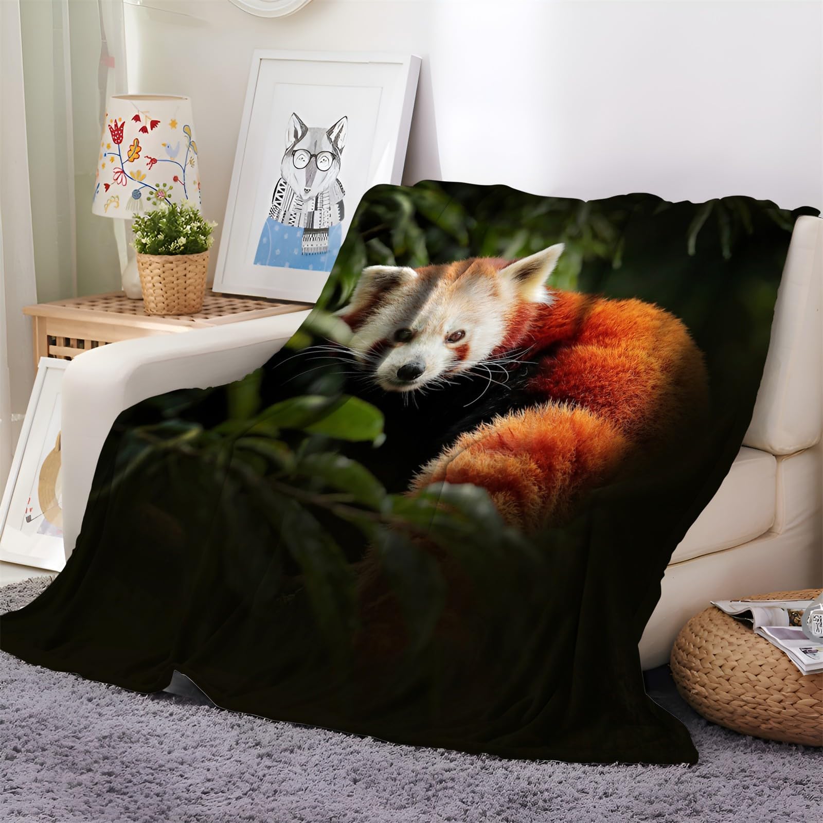 Plaid Couverture Polaire Panda Roux Animal 180x200 cm Couverture Polaire en Microfibre Douce, Couverture en Peluche Chaude et Confortable pour Canapé ou Lit
