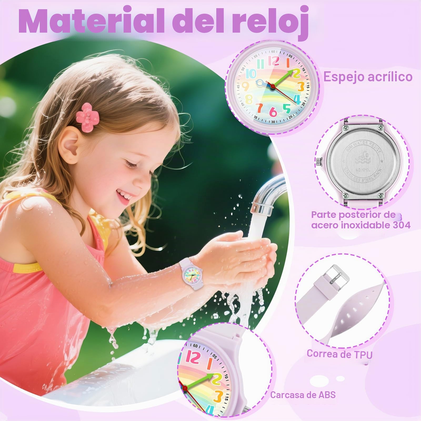 Reloj Analógico para Niños Sumergible 30M Correa TPU Suave Cronógrafo Deportivo 4-12 Años
