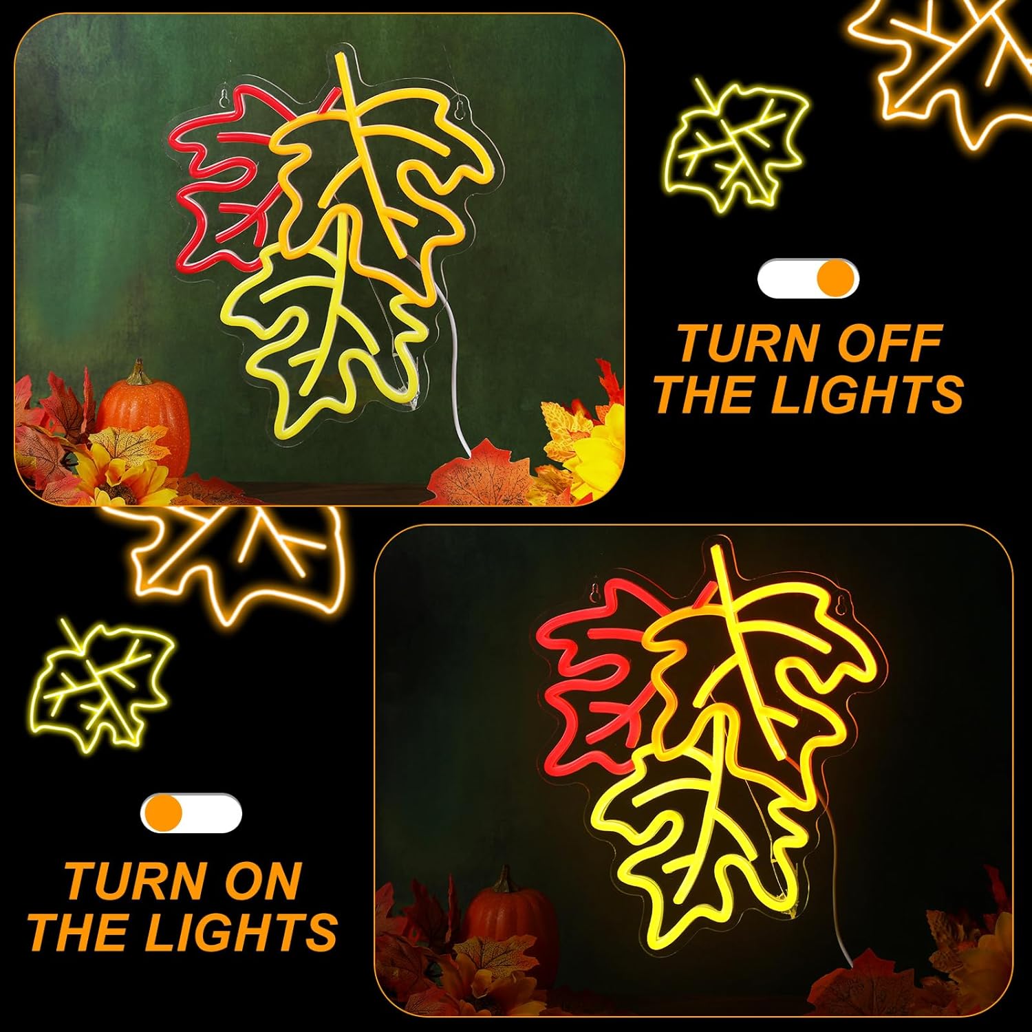 Maple Neon LED Sign Fall Thanksgiving Maple Neon Light USB Powered Light Colorful Aesthetic 3D Wall Art Signs for Home Bedroom Living Room Party Game Room Thanksgiving Gift Lamp Decor - Image 4