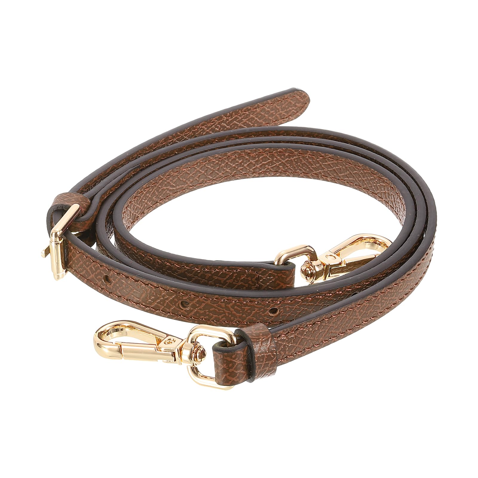Bag Shoulder Strap, (37.4"-45.3" Adjustable Replacement Strap) Genuine Leather with Metal Gold Buckle for Women (Brown)