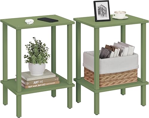 Miniatura 83 de TUTOTAK TB01BK035 - Mesa auxiliar, mesita de noche con estante de almacenamiento de 2 niveles, para espacios pequeños, 2 unidades Negro,Marrón,Gris