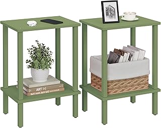 TUTOTAK End Table, Set of 2, Side Table, Nightstand, 2-Tier Storage Shelf, Sofa Table for Small Space, Living Room, Bed Room, Olive Green TB01BOG035