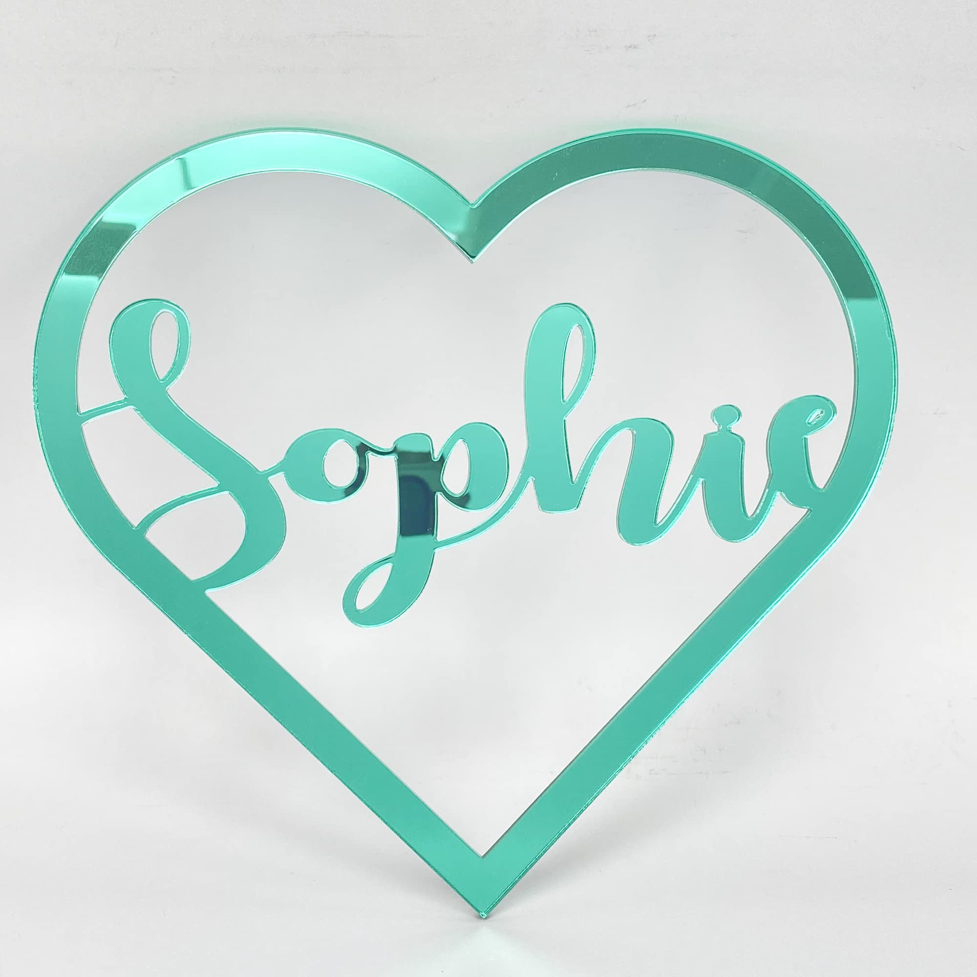 Personalised Any Name Text Wooden Colour Hoop Acrylic Mirror Floral Wedding Wreath Hanging Door Sign Wall Decoration Plaque Heart (Green Mirror, 30)
