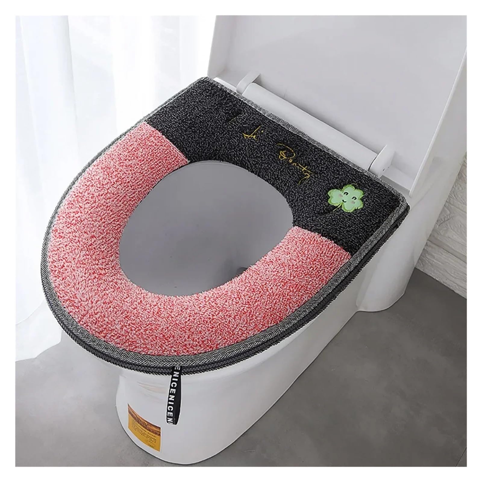 HLAVORTEXA Household Soft Washable Toilet Seat Cover Mat Set for Home Decor Winter Plush Soft Pad Cover Toilet Seat Zipper with Handle(Pink)