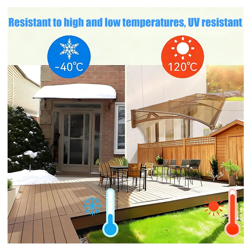 Tettoia per porta, copertura antipioggia in policarbonato con drenaggio, resistente ai raggi UV, alla pioggia, alla neve, al vento, resistente alle intemperie per portico, patio, terrazza