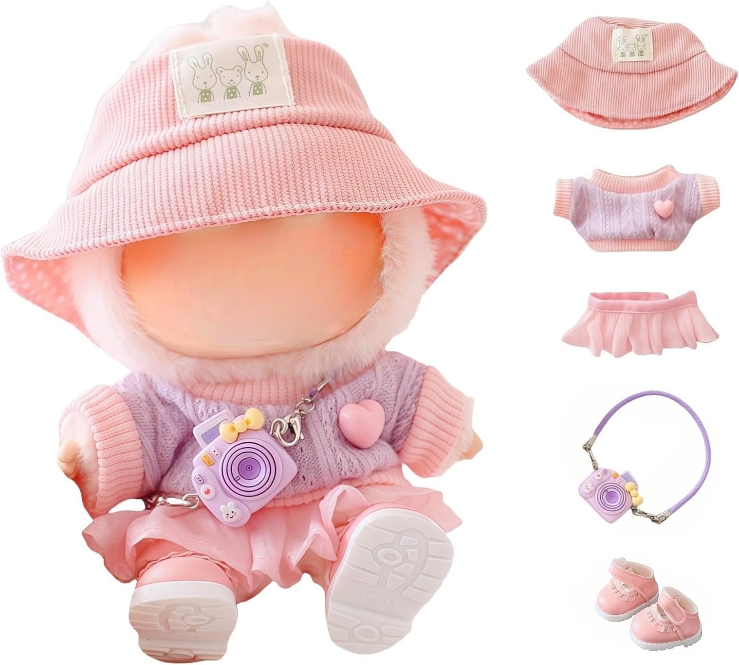 Clothes for Dolls Accessories, Stylish Kawaii Pink Outfit Set 5 Pieces Suitab...