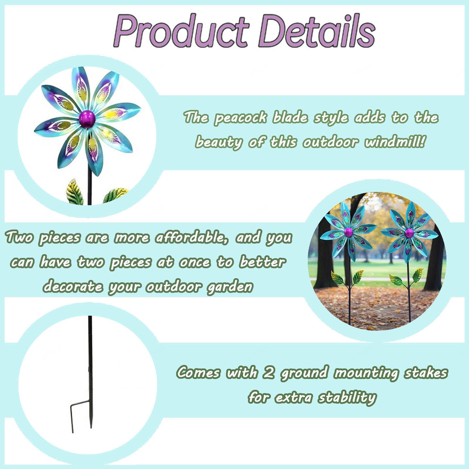 Confezione da 2 Spinner Da Giardino Whirligigs, Girandola A Vento Gigante, Foglia di Pavone Girandola Del Vento per Cortile, Cinetico Sculture