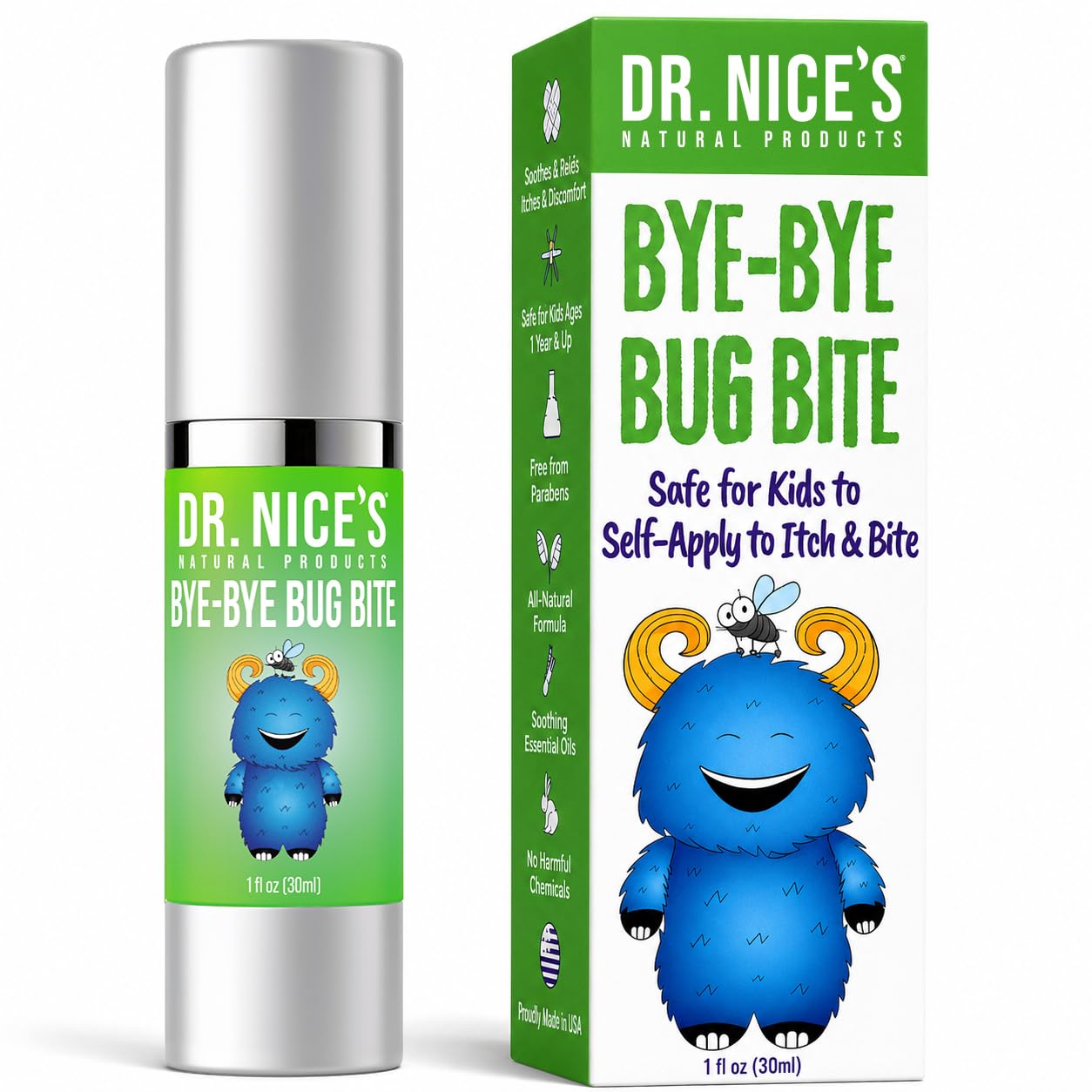 DR. NICE'S Bye-Bye Bug Bite &amp; Mosquito Itch Relief - Soothing Hydrogel for Insect Bites, Bee Stings, Irritated Skin - Natural, Safe for Kids - Outdoors &amp; Camping Essential - Made in USA, 1 Fl Oz