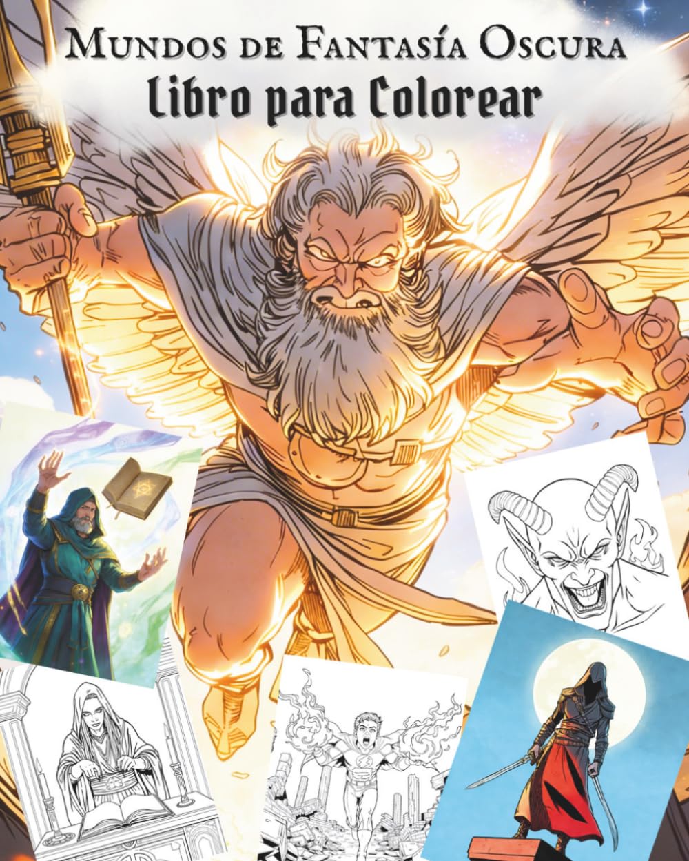 Mundos de Fantasía Oscura – Libro para Colorear: Mundos Mágicos, Brujas, Hechiceros, Guerreros, Dioses y Criaturas Míticas para Colorear