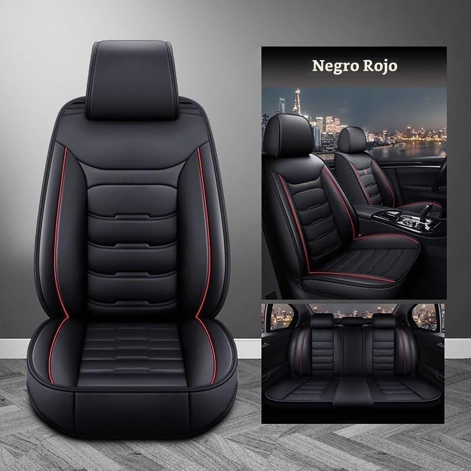 Funda Asiento Coche para Toyota Hilux 2017-2025,Juego Completo de Fundas Cuero Protectores Asiento Coche Delanteros y Traseros,Universal para La Mayoría,Black Red