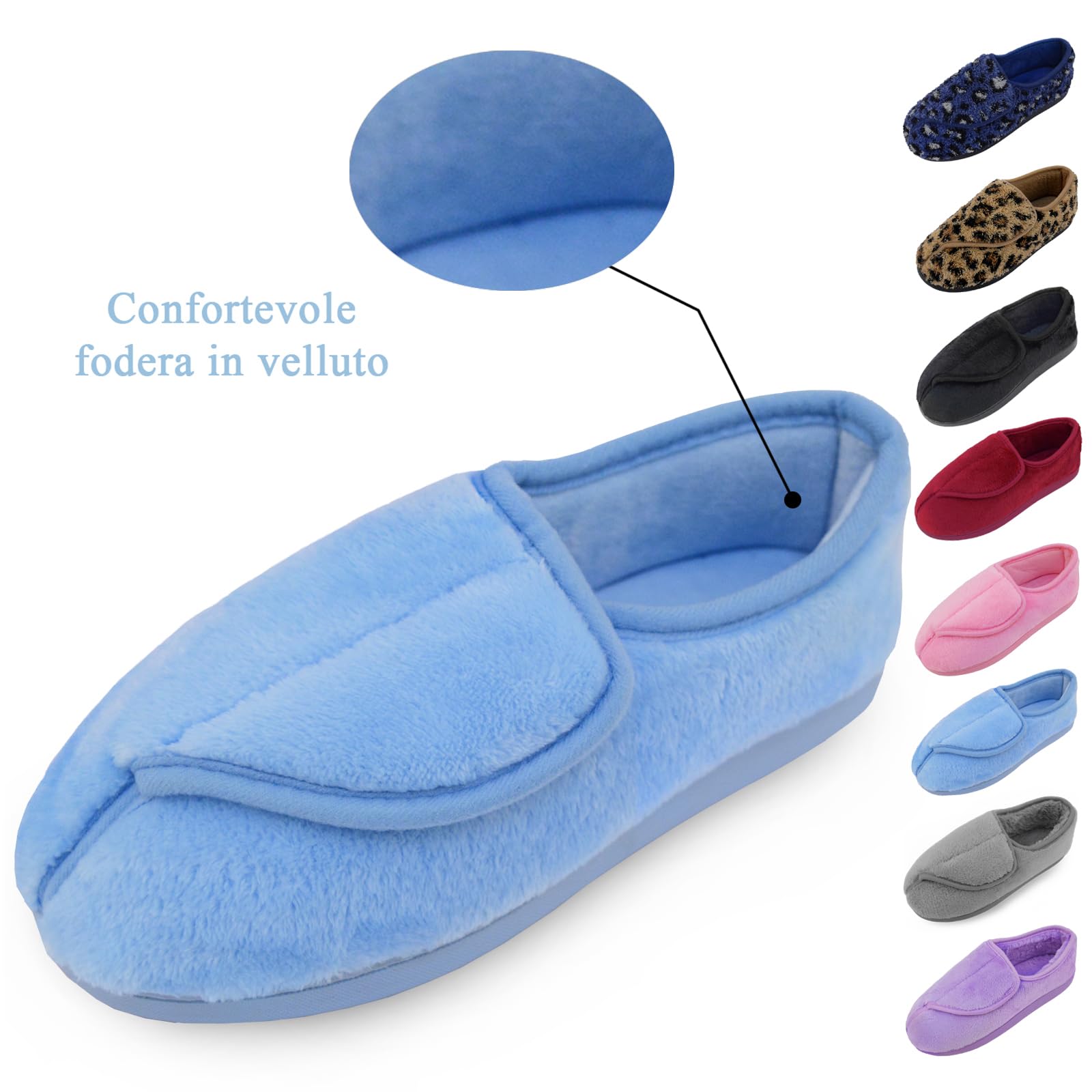 Git-up Pantofole per Diabetici in Memory Foam per Artrite da Donna, Edema, Scarpe da Casa Chiuse Comode e Regolabili