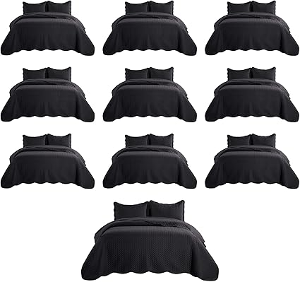 IR Imperial Rooms Twin Quilt Bedding Set (68” x 86”) - Bulk Pack of 10 Wholesale for Hotels, Guest Bedroom & Airbnbs - Lightweight Microfiber Reversible Embossed Quilts Bedspreads (Black)