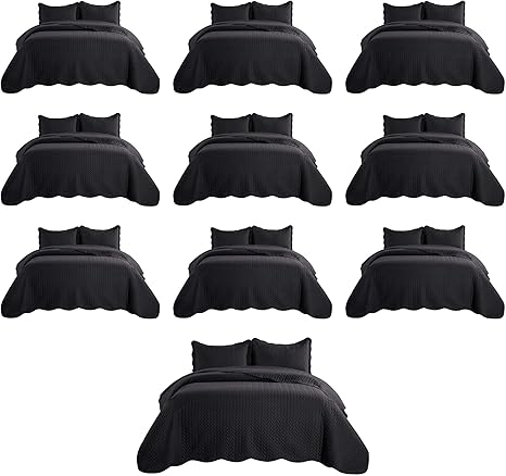IR Imperial Rooms Twin Quilt Bedding Set (68” x 86”) - Bulk Pack of 10 Wholesale for Hotels, Guest Bedroom & Airbnbs - Lightweight Microfiber Reversible Embossed Quilts Bedspreads (Black)