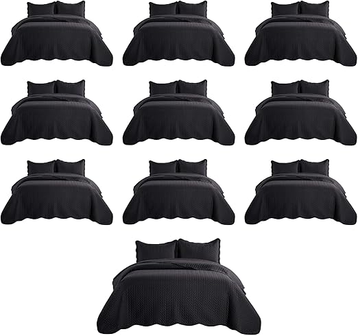 IR Imperial Rooms Twin Quilt Bedding Set (68” x 86”) - Bulk Pack of 10 Wholesale for Hotels, Guest Bedroom & Airbnbs - Lightweight Microfiber Reversible Embossed Quilts Bedspreads (Black)
