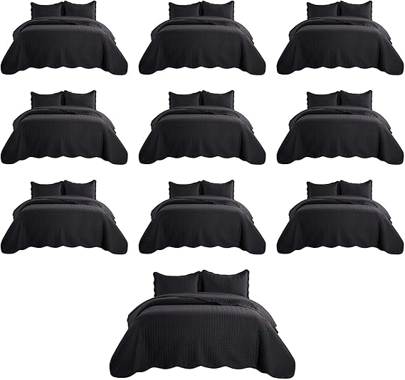 IR Imperial Rooms Twin Quilt Bedding Set (68” x 86”) - Bulk Pack of 10 Wholesale for Hotels, Guest Bedroom & Airbnbs - Lightweight Microfiber Reversible Embossed Quilts Bedspreads (Black)