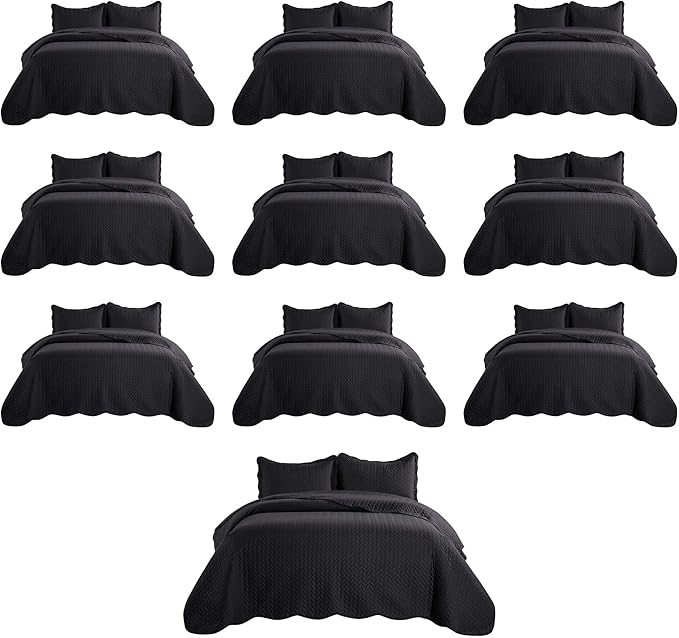 IR Imperial Rooms Twin Quilt Bedding Set (68” x 86”) - Bulk Pack of 10 Wholesale for Hotels, Guest Bedroom & Airbnbs - Lightweight Microfiber Reversible Embossed Quilts Bedspreads (Black)