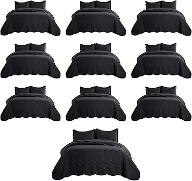 IR Imperial Rooms Twin Quilt Bedding Set (68” x 86”) - Bulk Pack of 10 Wholesale for Hotels, Guest Bedroom & Airbnbs - Lightweight Microfiber Reversible Embossed Quilts Bedspreads (Black)