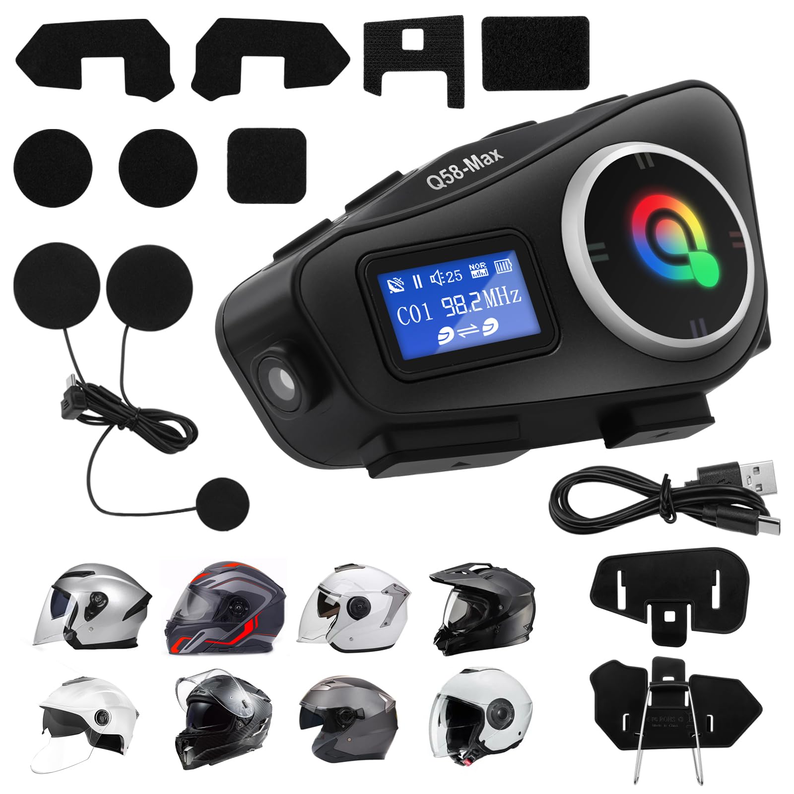 Intercom per casco da moto, 1000 m, con collegamento BT5.3 | Cancellazione del rumore, vivavoce, impermeabile IP65, indicatore di livello della batteria per tutti i caschi da moto