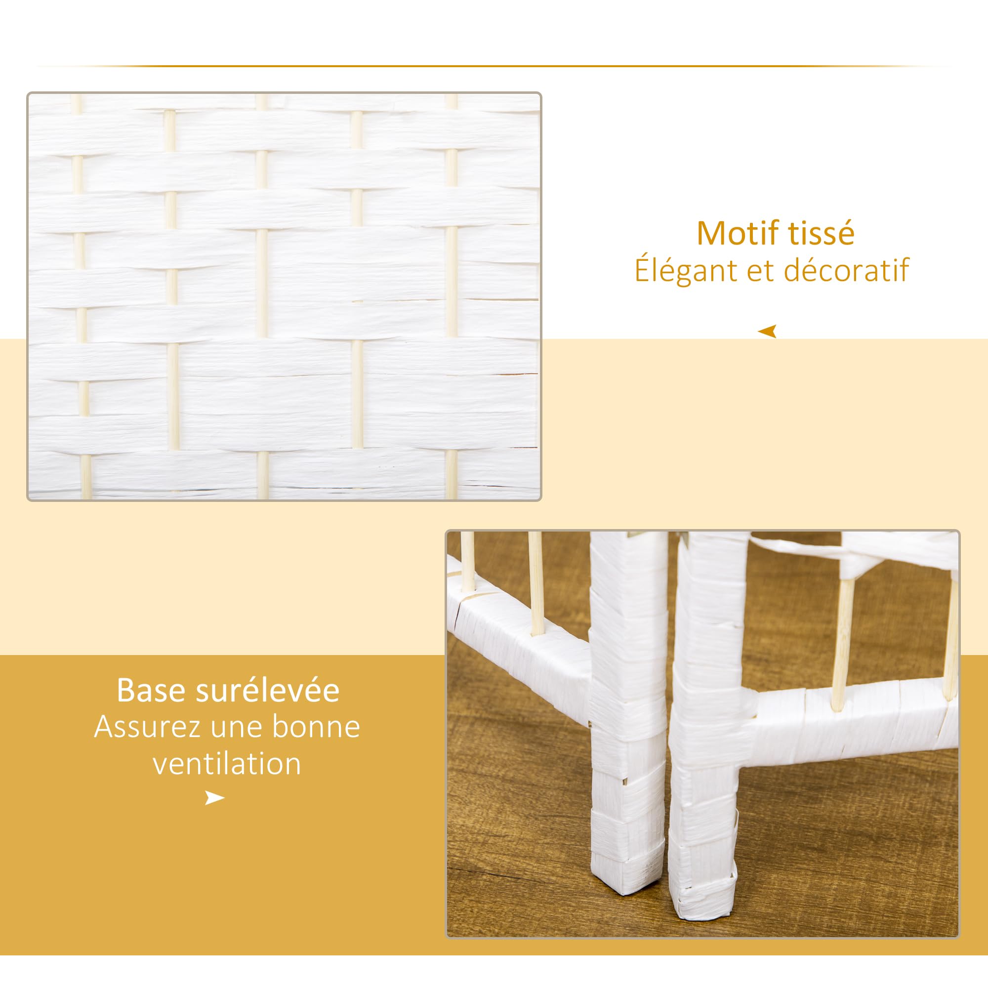 HOMCOM Paravent en Bois 120 x 170 cm séparateur de pièce Pliable 3 Panneaux cloison de séparation Chambre à Coucher Maison intérieur Blanc