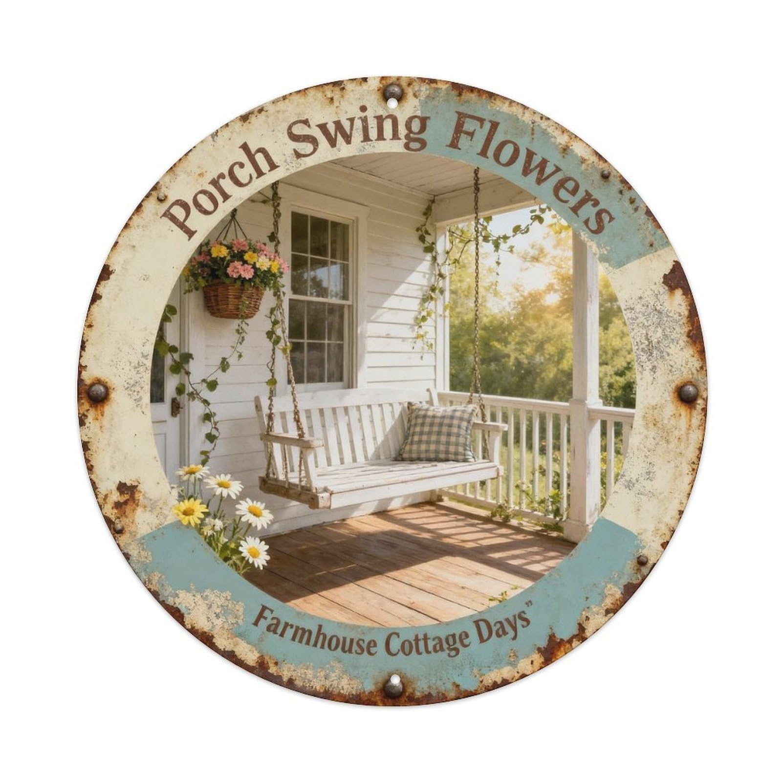 Porch Swing Flowers Metal Tin Sign Plaque