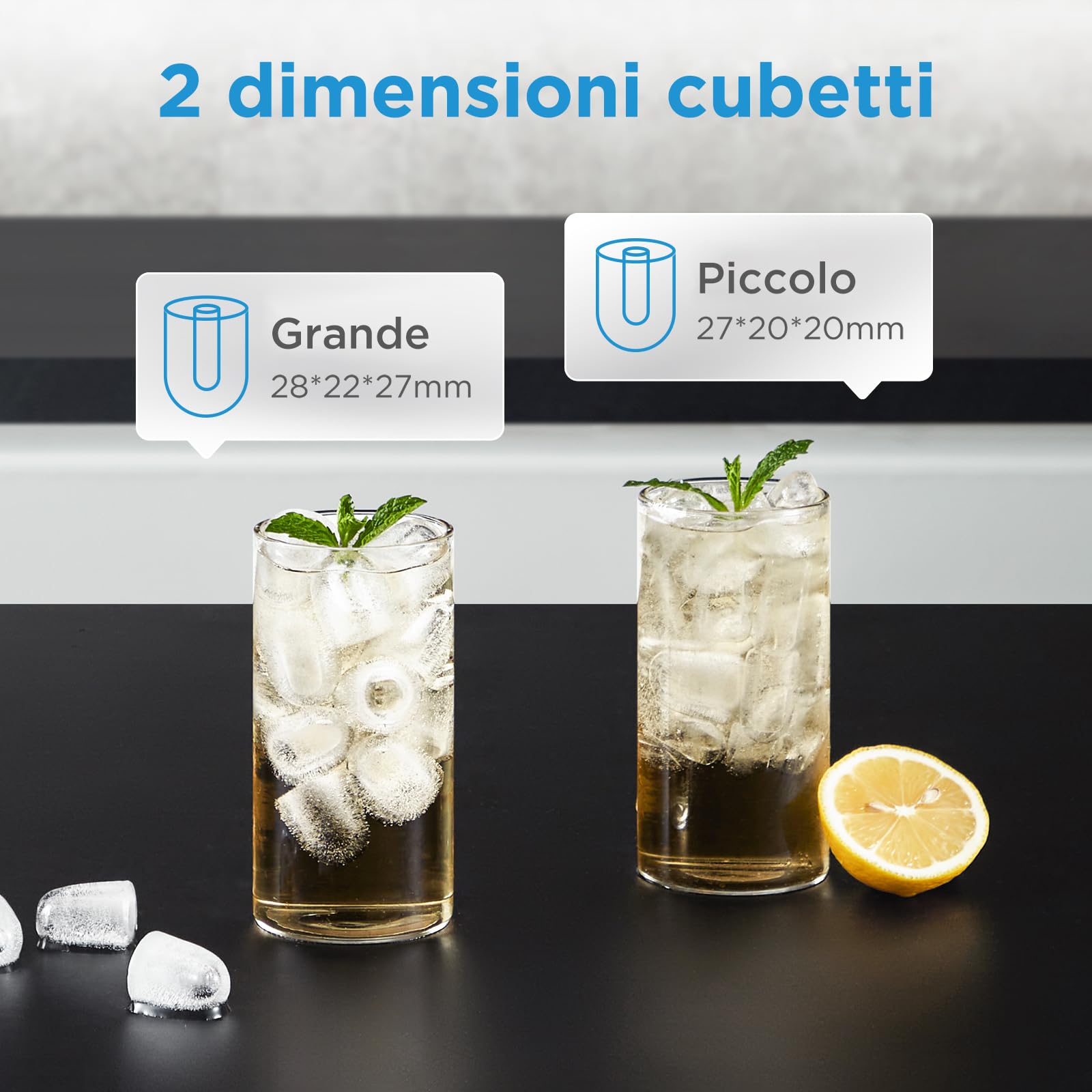 Midea MERI12BG30EU Macchina Ghiaccio 12kg/24h, 8 Cubetti in 6min, Nero | Autopulente, 2 Dimensioni Cubetti, Paletta e Cestello Inclusi, Portatile, Per Casa e Cucina, Rapida