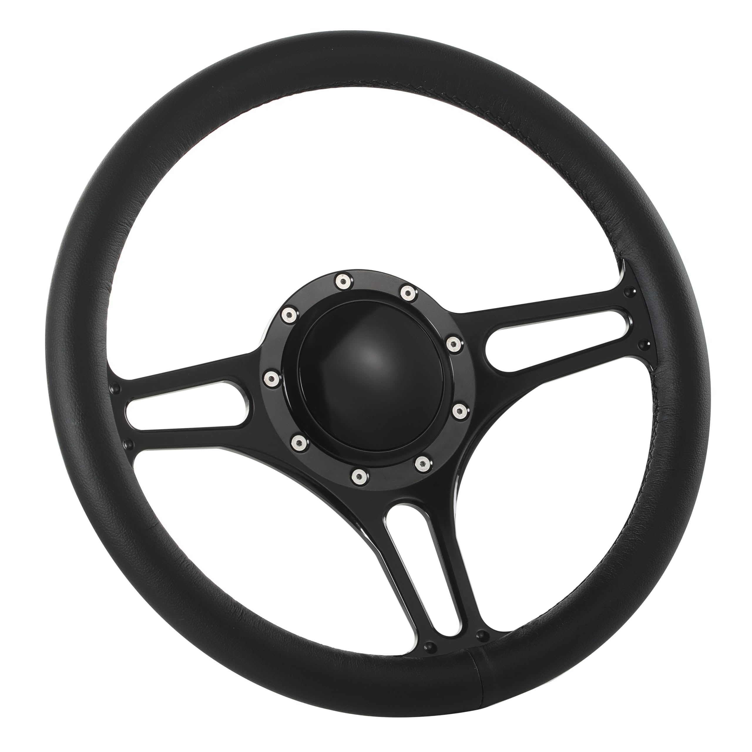 Flashpower 14'' Billet Troika Full Wrap 9 Bolts Steering Wheel with 2'' Dish and Horn Button (Black)