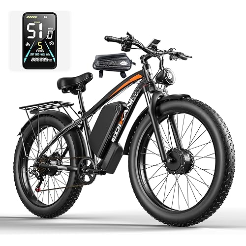 EDIKANI E Bikes for Adults Electric, 51 MPH Peak 5000W Dual Motor Ebike, Fat Tire Electric Bike 32AH 52V Fastest E-Bike, 26”Commuting Electric Bicycle 130 Miles, Hydraulic Disc Brake 7 Speed ED-SN01