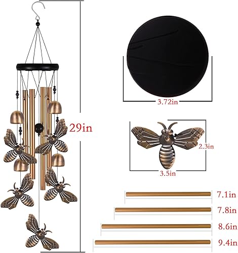 Miniatura 4 de Campanilla de viento de abeja de bronce, regalos para mamá, hogar, jardín, balcones, habitación, patio, decoración de abejas para interiores y