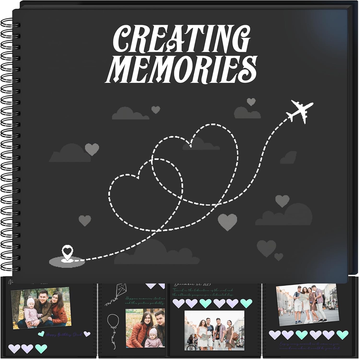 10x8 Scrapbook Paper, Scrapbook Album, 40 Pages 20 Sheets Black Spirals Hardcover Kraft Paper Scrap Book, Photo Book, Creating Memories, Photo Album, Picture Book