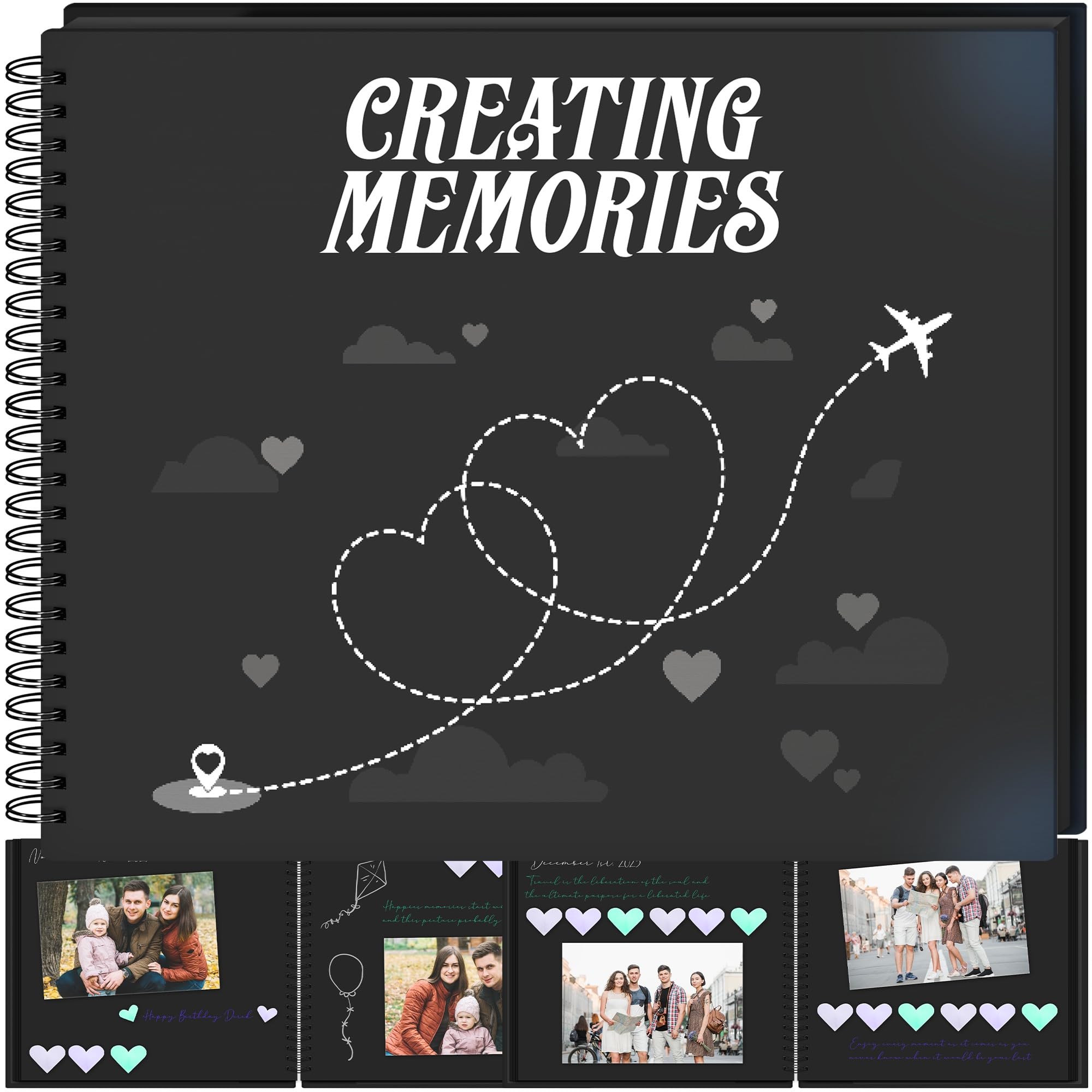 10x8 Scrapbook Papier Scrapbook Album 40 Seiten 20 Blatt Schwarz Spiralen Hardcover Kraftpapier Scrap Book Fotobuch Erstellen Erinnerungen Fotoalbum Bilderbuch