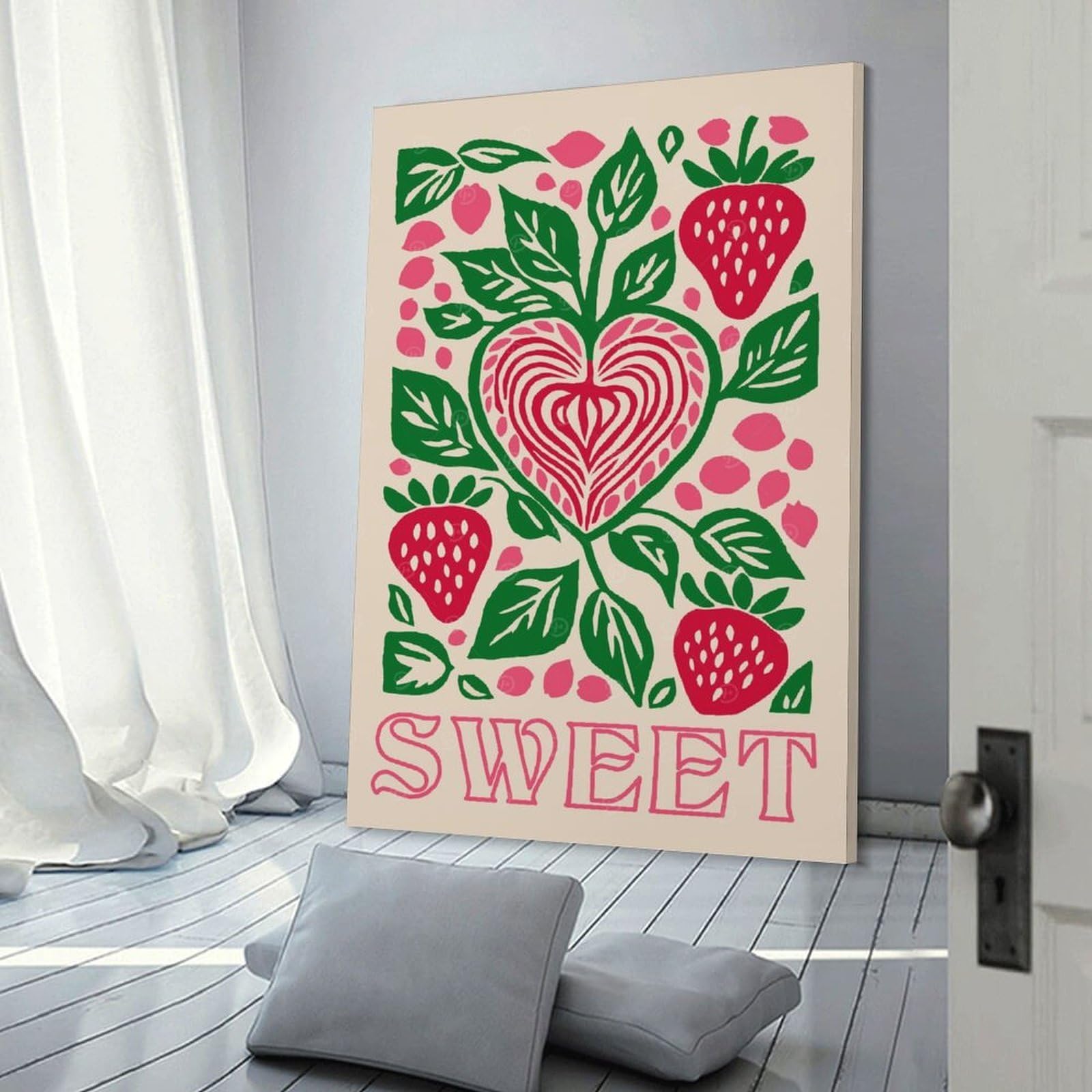 Junmoney Sweet Retro Strawberry Decorative Wall Artwork 20x30inch(50x75cm), for Front Hall, Corridor Or Welcome Spaces, Decorative Wall Art for Narrow Spaces