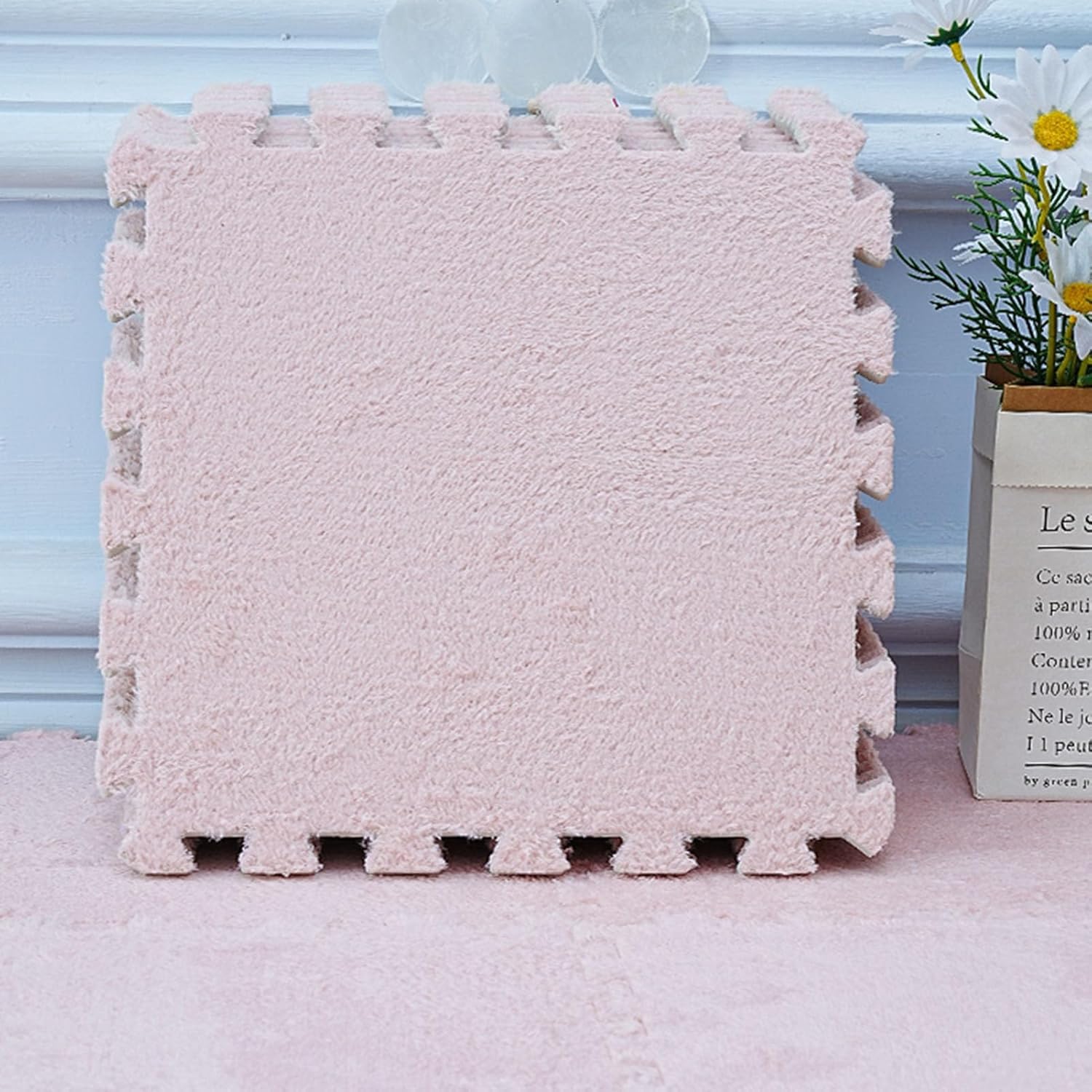 LoiYtrd Plush Interlocking Carpet Tiles - Fluffy Puzzle Foam Floor Mat - 10pcs 12x12in Foam Floor Tiles Soft Playmat(Pink,30x30x1cm)