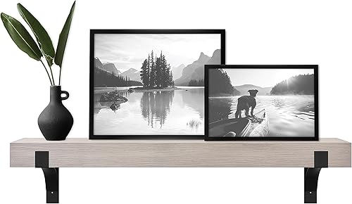 Master & Co. Moderno mantel flotante con soportes de metal negro, estantes flotantes largos para decoración de pared, 48 pulgadas, grano de madera