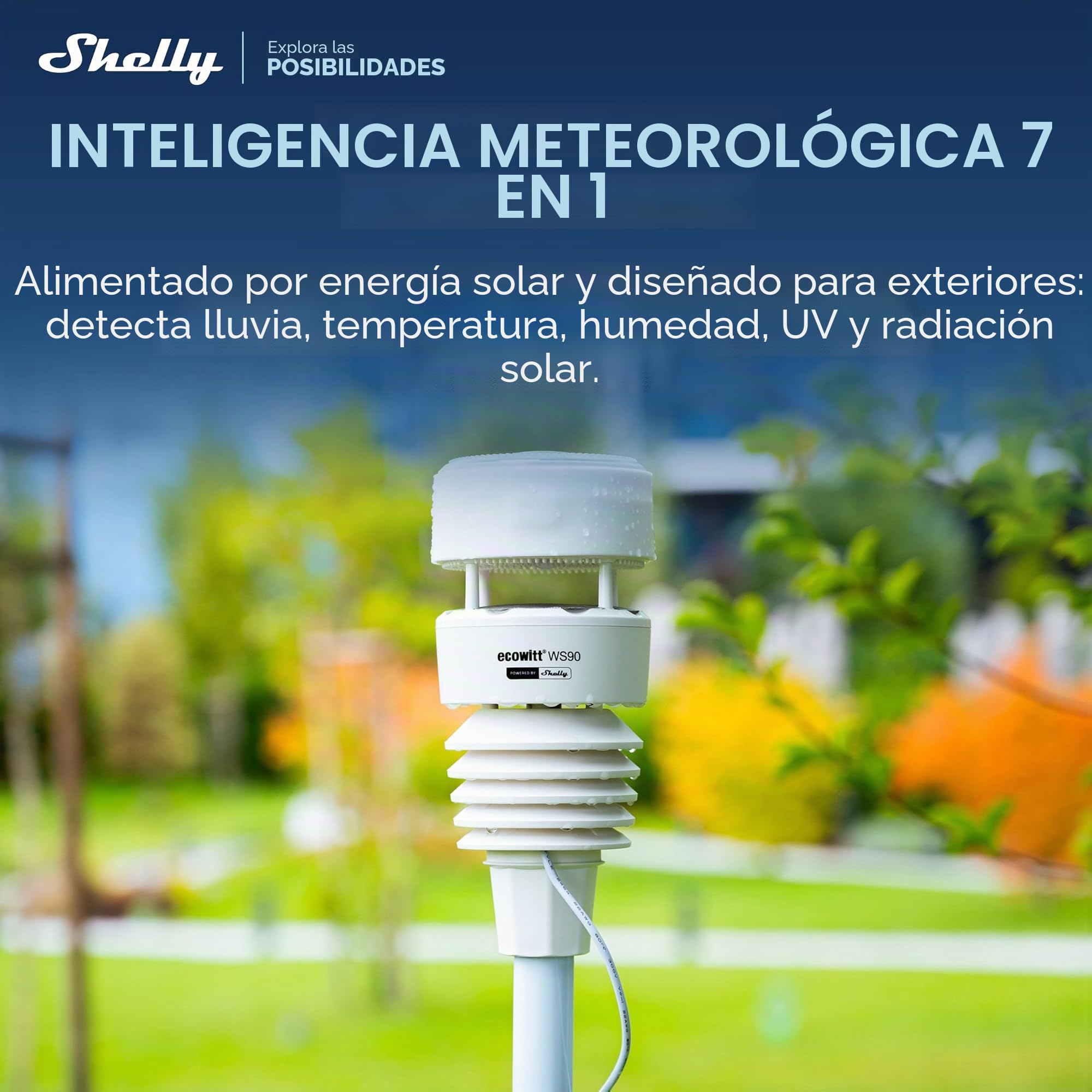 Ecowitt WS90 – Estación meteorológica inalámbrica para exterior, Impulsada por Shelly, Bluetooth y Zigbee, Termómetro e higrómetro, Medición de viento, lluvia, UV, Barómetro, Alimentación solar