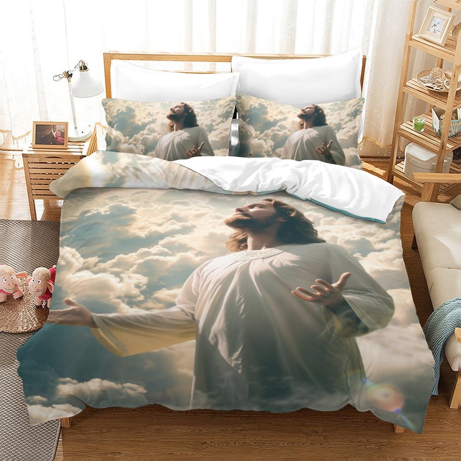 Housses de couettes Jésus 3D respirantes et parure de lit microfibre super douce