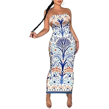 Ulovmi Women's Summer Boho Floral Strapless Maxi Tube Dress Sleeveless Bodycon Long Dresses