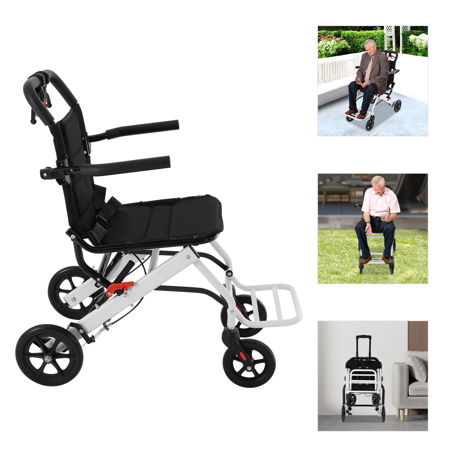 Silla de ruedas plegable ligera, silla de ruedas portátil de viaje, silla de ruedas de viaje para adultos y mayores, silla de ruedas plegable, hasta 100 kg