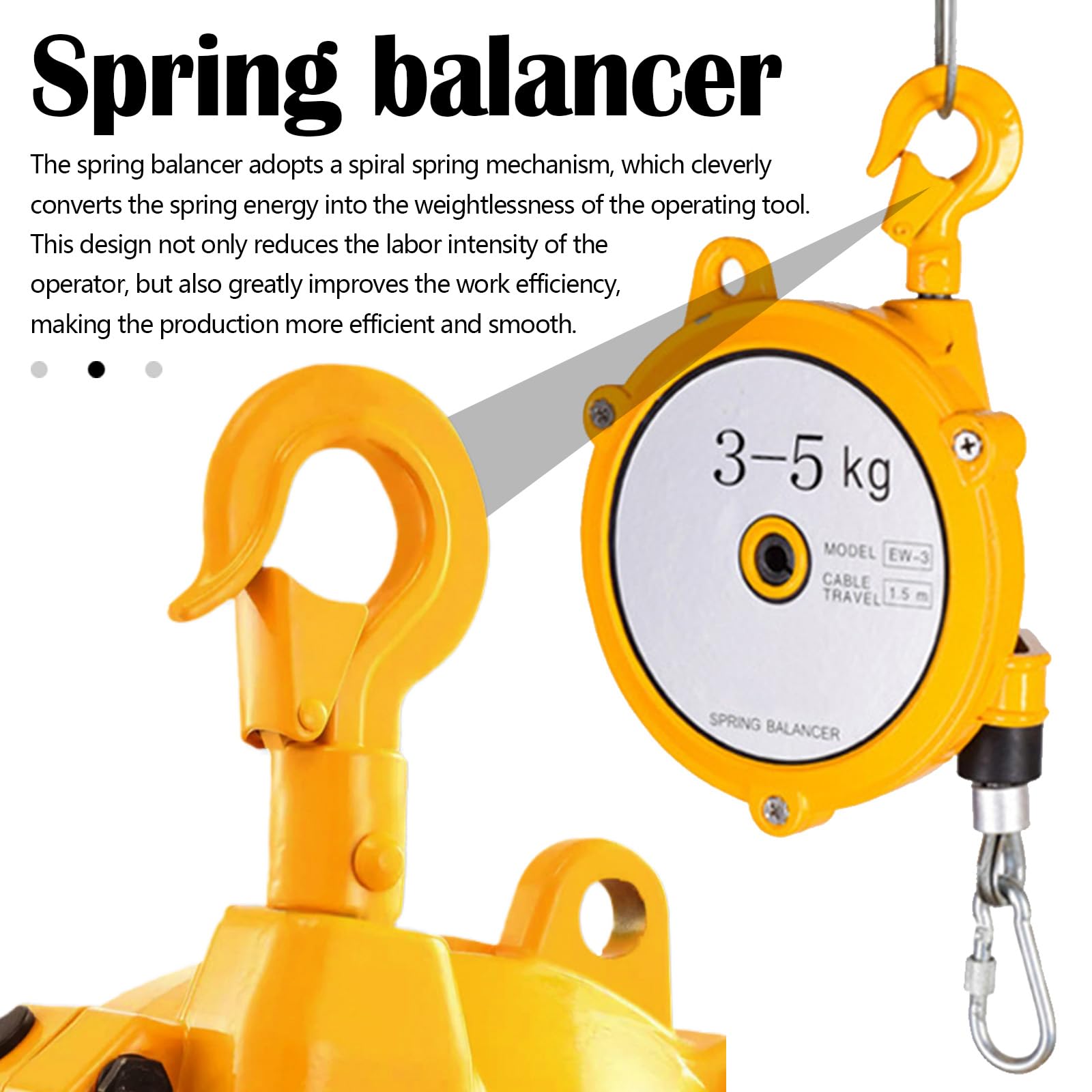 Equilibrador de Resorte Retráctil de 3-5kg, Equilibrador de Resorte de 1,5m de Altura de Elevación con Alambre de Acero Grueso y Gancho de Equilibrador de Resorte de Metal Dispositivos