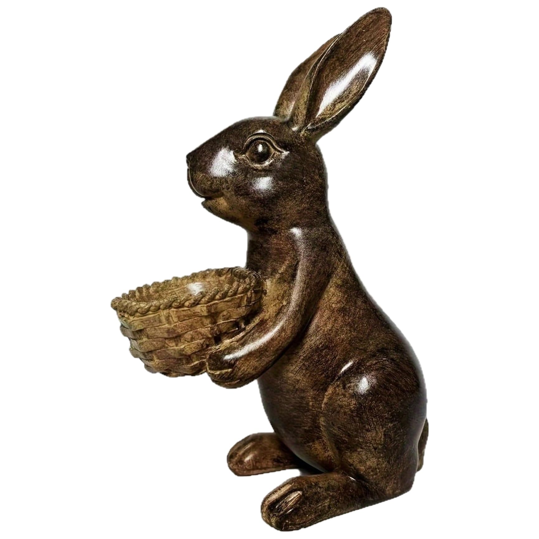 Statue de lapin rustique avec mangeoire à oiseaux pour déco de jardin