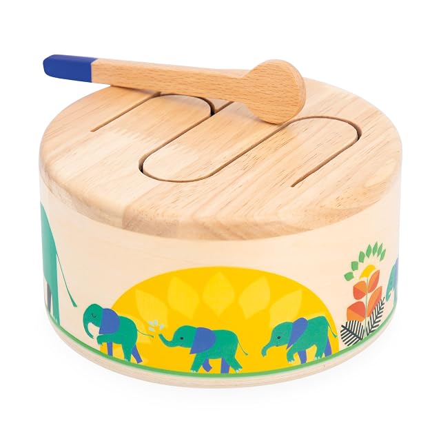 Foto 2 de 8 de Janod - Drum Gioia - Tambor de Madera FSC + Baqueta - Juguete de Imitación y Estímulo Musical