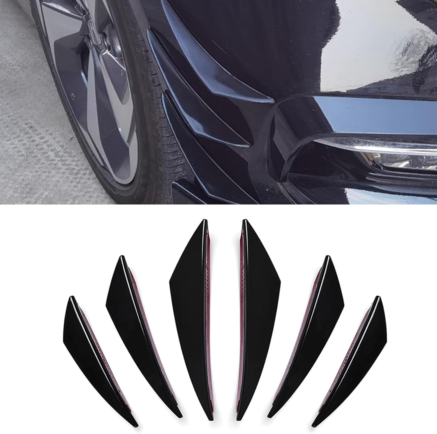 QQWD Universal Black PVC Bumper Spoiler Lip Splitter Kit - Self-Adhesive Duck Wing Protector for Cars, Trucks, SUVs (6pcs)