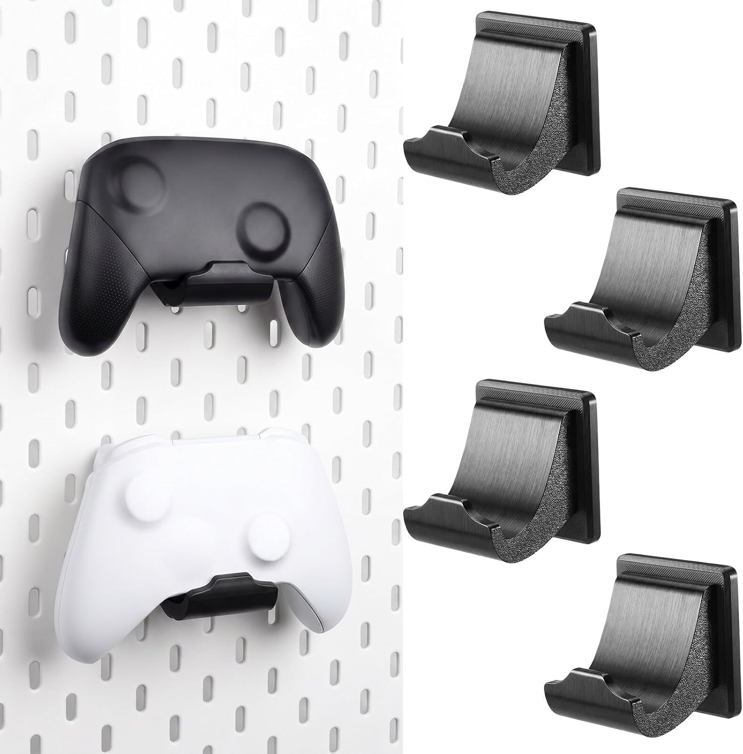 Ripeng 4 Pack Controller Mounts Compatible with IKEA Skadis Pegboard Black Plastic Pegboard Hooks Wall Mounted Gamepad Stand Compatible with Game Controllers, Gaming Accessories