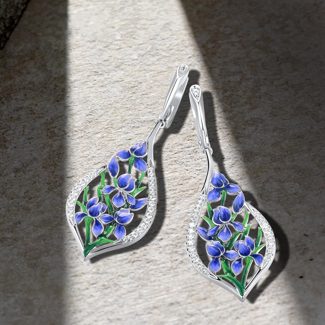 Santuzza 925 Sterling Silver Enamel Dragonfly Flower Dangle Earrings
