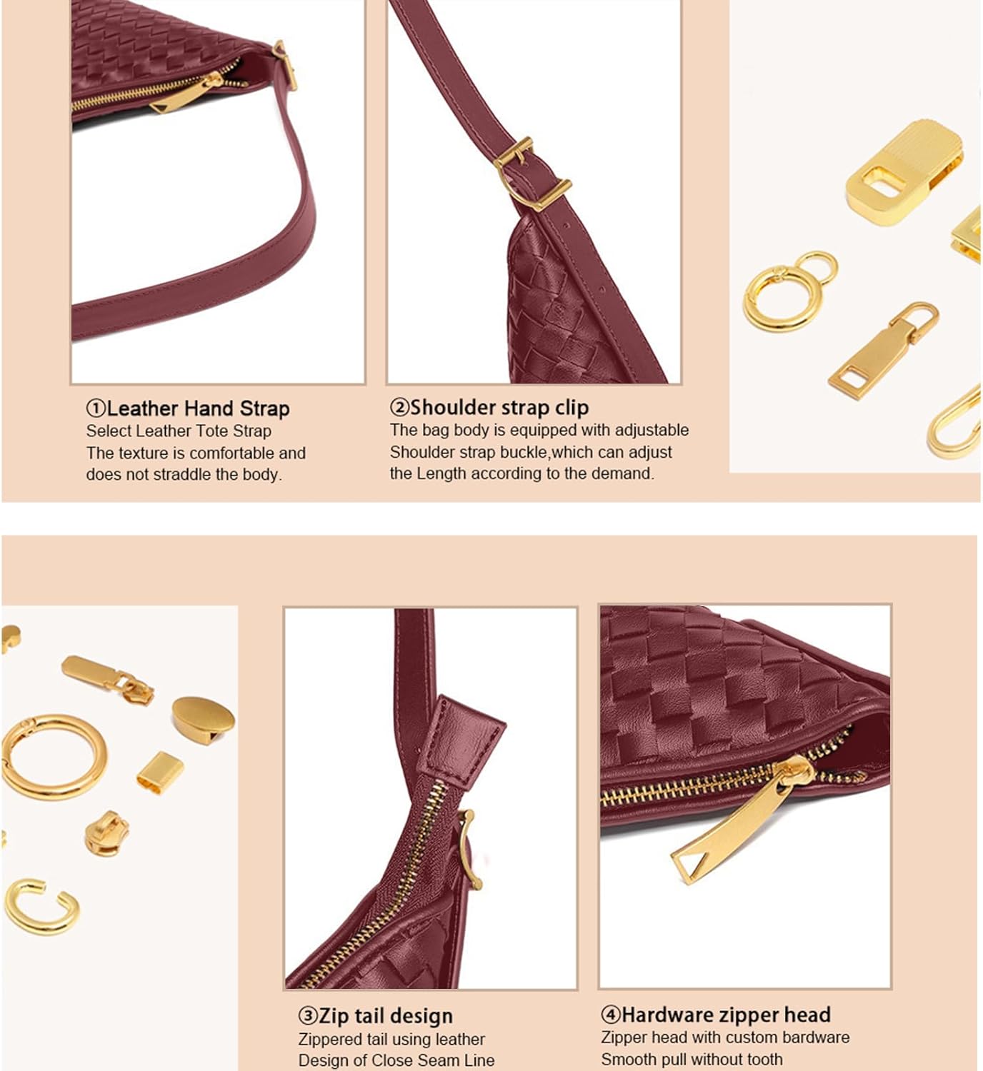 Shoulder Handbags Shoulder Bag for Women Totes Woven Vegan Leather Bag Hand Bag Working Lightweight Bags With Zipper - Image 4