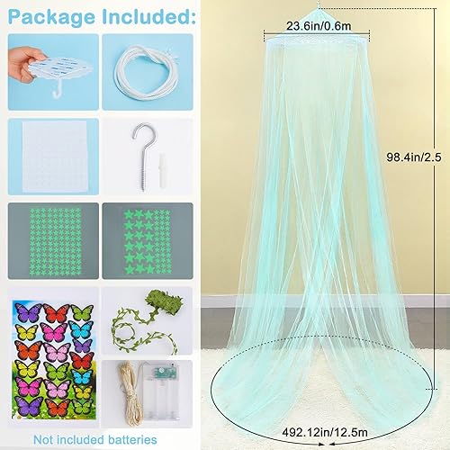 Miniatura 6 de FIOBEE Toldo de cama para habitación de niñas, cortinas con luces LED, mosquitera, decoración de habitación de princesa con estrellas y mariposas