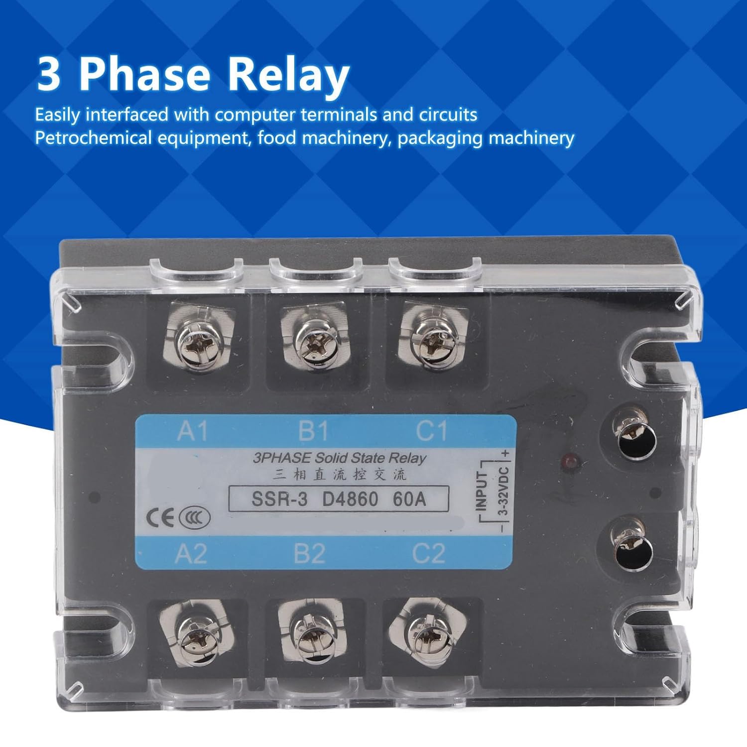 3 Phase Solid State Relay SSR 3 D4860 60A DC to AC 480V Distribution Control Equipment