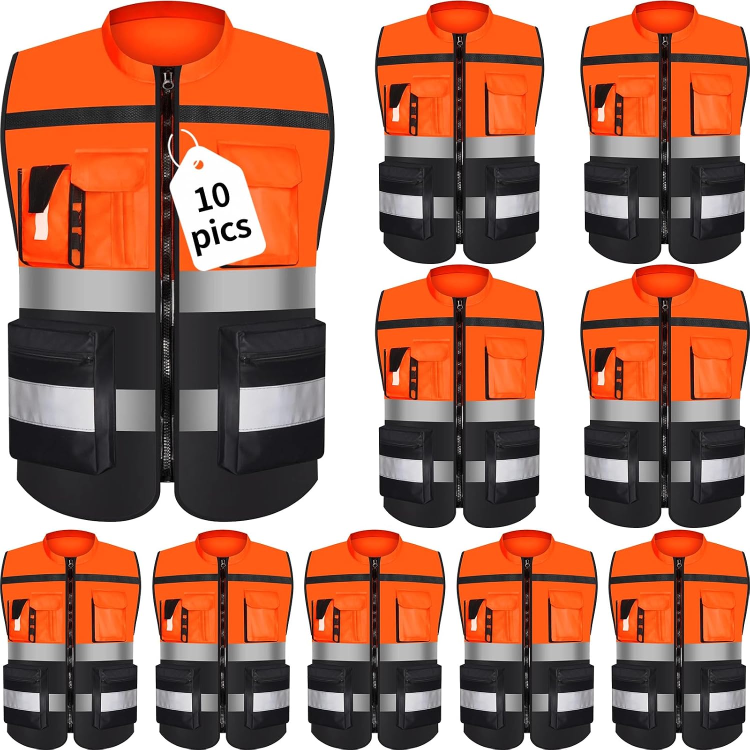 Safety Vest Two Tone for Men Women Work Vest with Pockets and Zipper Construction Workwear Vest