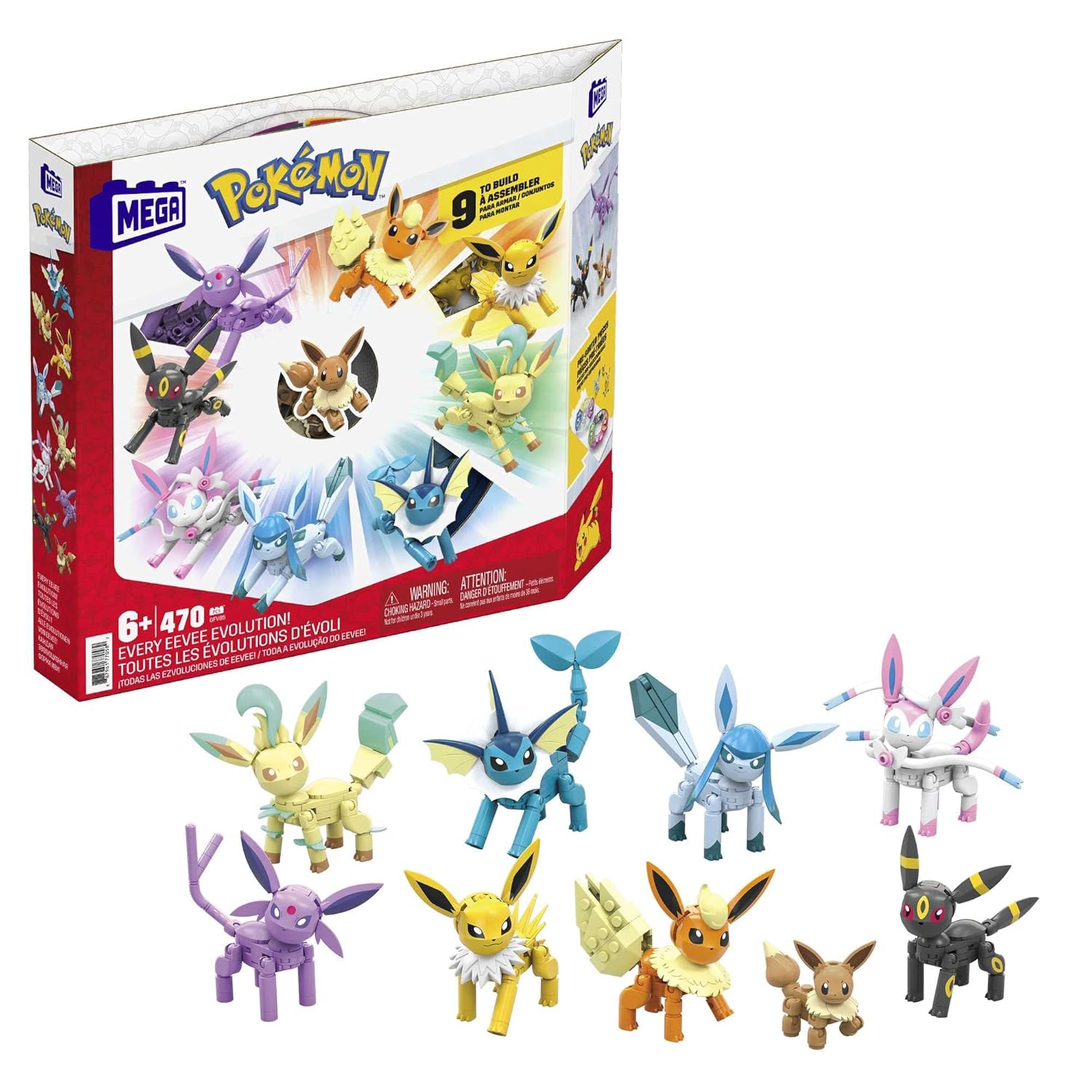 MEGA Pok mon Building Toys Set Every Eevee Evolution with 470 Pieces 9 Poseable Characters for Kids