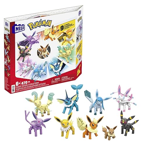 MEGA Pokémon Building Toys Set Every Eevee Evolution with 470 Pieces, 9 Poseable Characters, for Kids - Eevee Evolution Pack