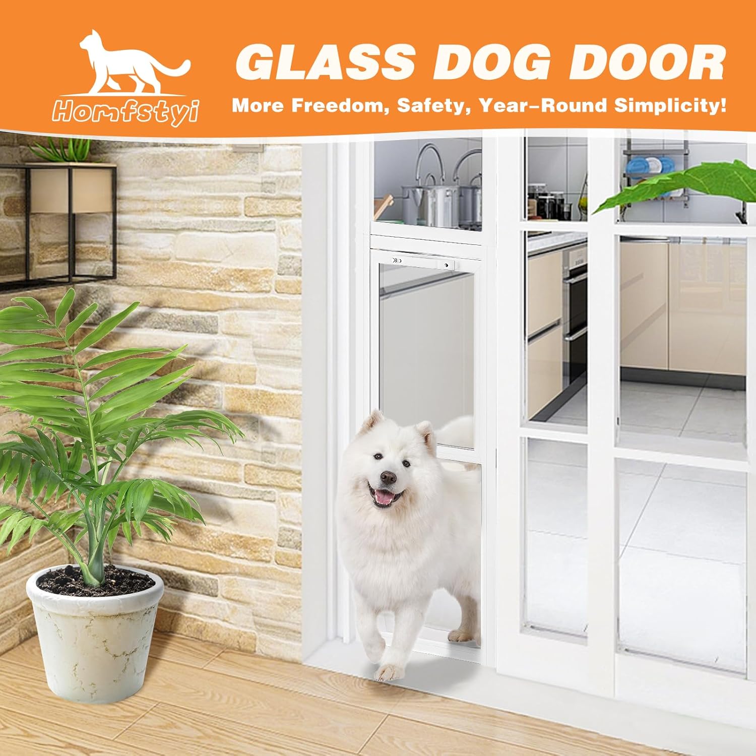 Dog Door for Sliding Glass Doors, 74.8"–79.9" Height Adjustable, Two-Piece Design Pet Door with Lock, Easy Insert-Install, No-Drill Needed, Ideal for Apartments, Rentals, Balconies & Patios